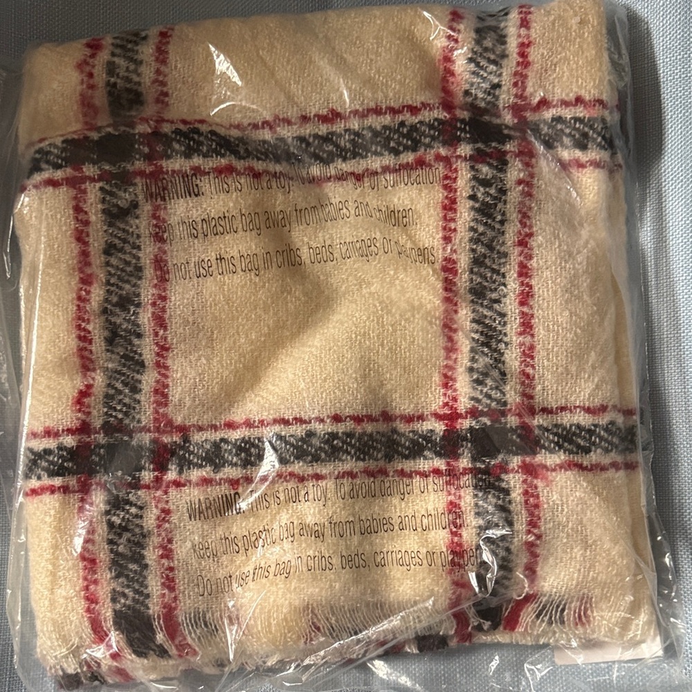 Aqua Cream and Red Textured Blanket